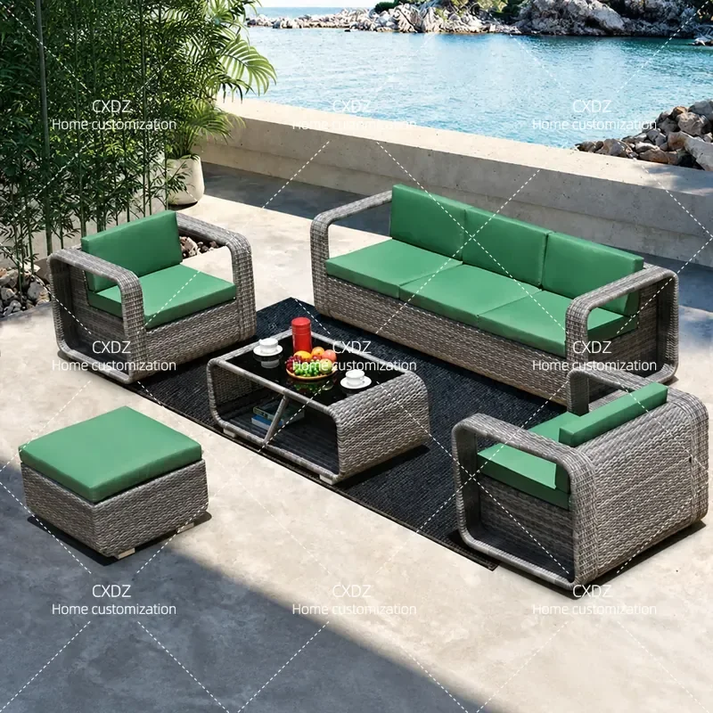 Outdoor Rattan Sofa Set Waterproof Sunproof Modern Simple Garden Courtyard Balcony Furniture Creative Combination Seating