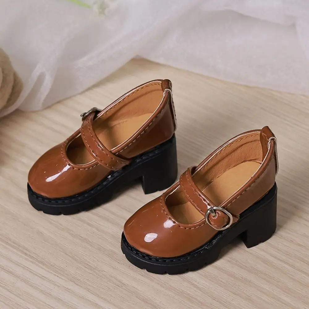 Mini Shoes Thick Sole Bjd Doll Shoes High Heels Round Toe Doll Leather Shoes 6cm* 3cm Black Brown 1/4 Doll Shoes Girls Gift