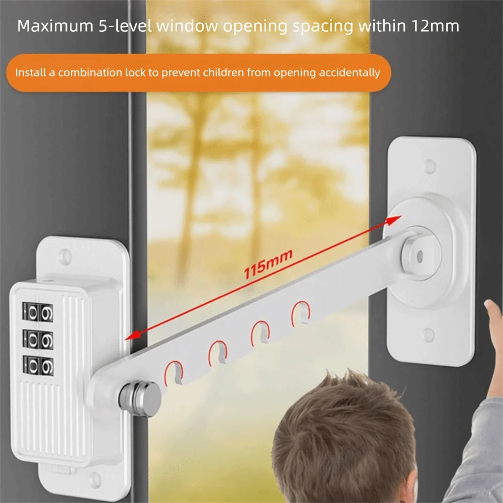 Self-adhesive Window Safety Lock Punch-free Strong Fixation Coded Lock System Anti-pinch 3/5 Gear Child Protection Lock