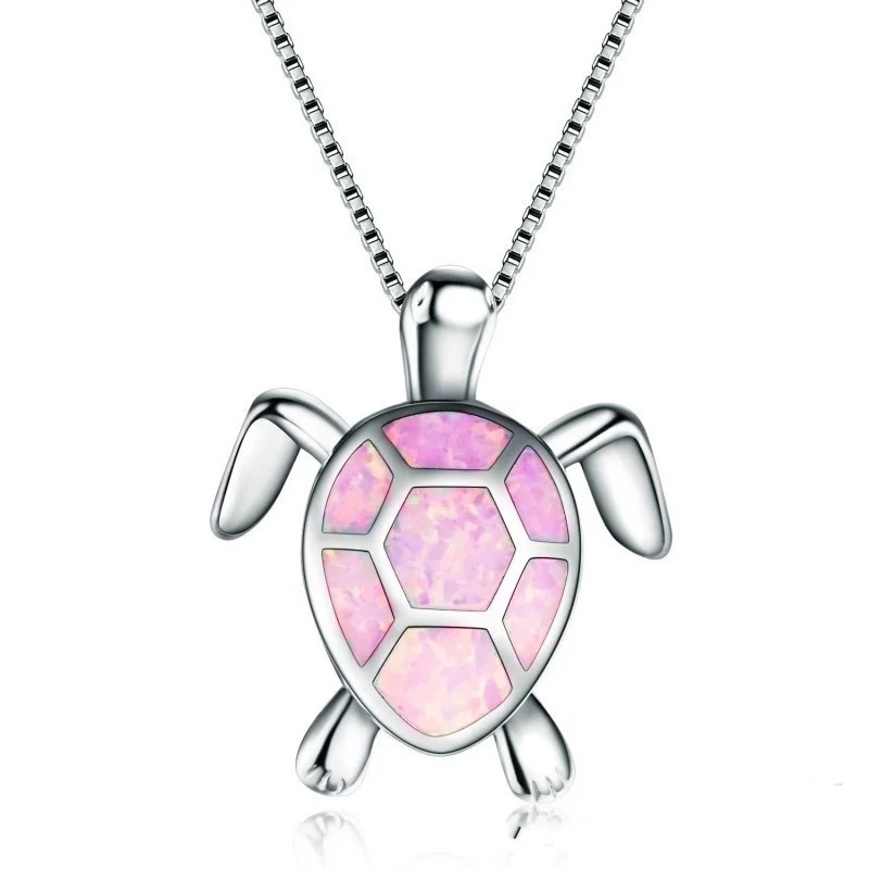 2022 Bohemian Cute Animal Imitation Fire Opal Sea Turtle Necklace For Women Girl Gift Wedding Jewelry Accessories