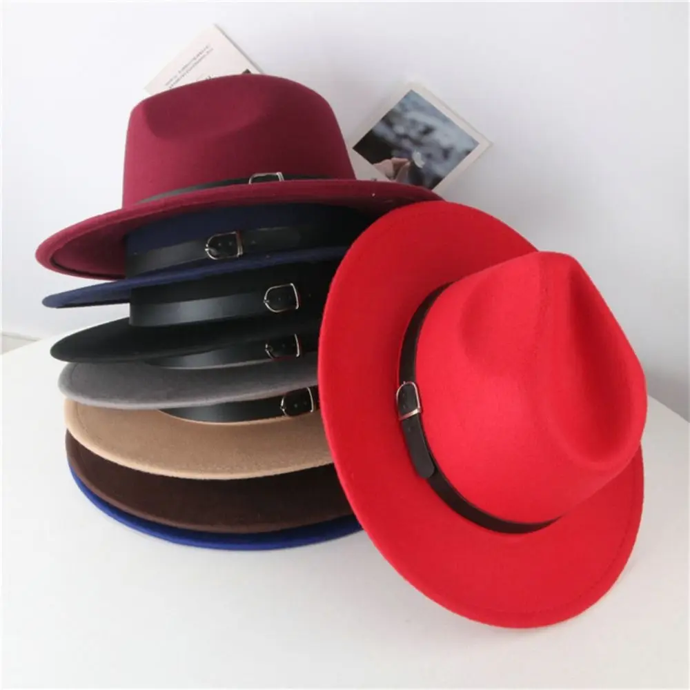 

Classic Wide Brim British Fedora Hat Formal Occasion Gentleman Winter Felt Hats Solid Color Casual Woolen Hats Party Wedding