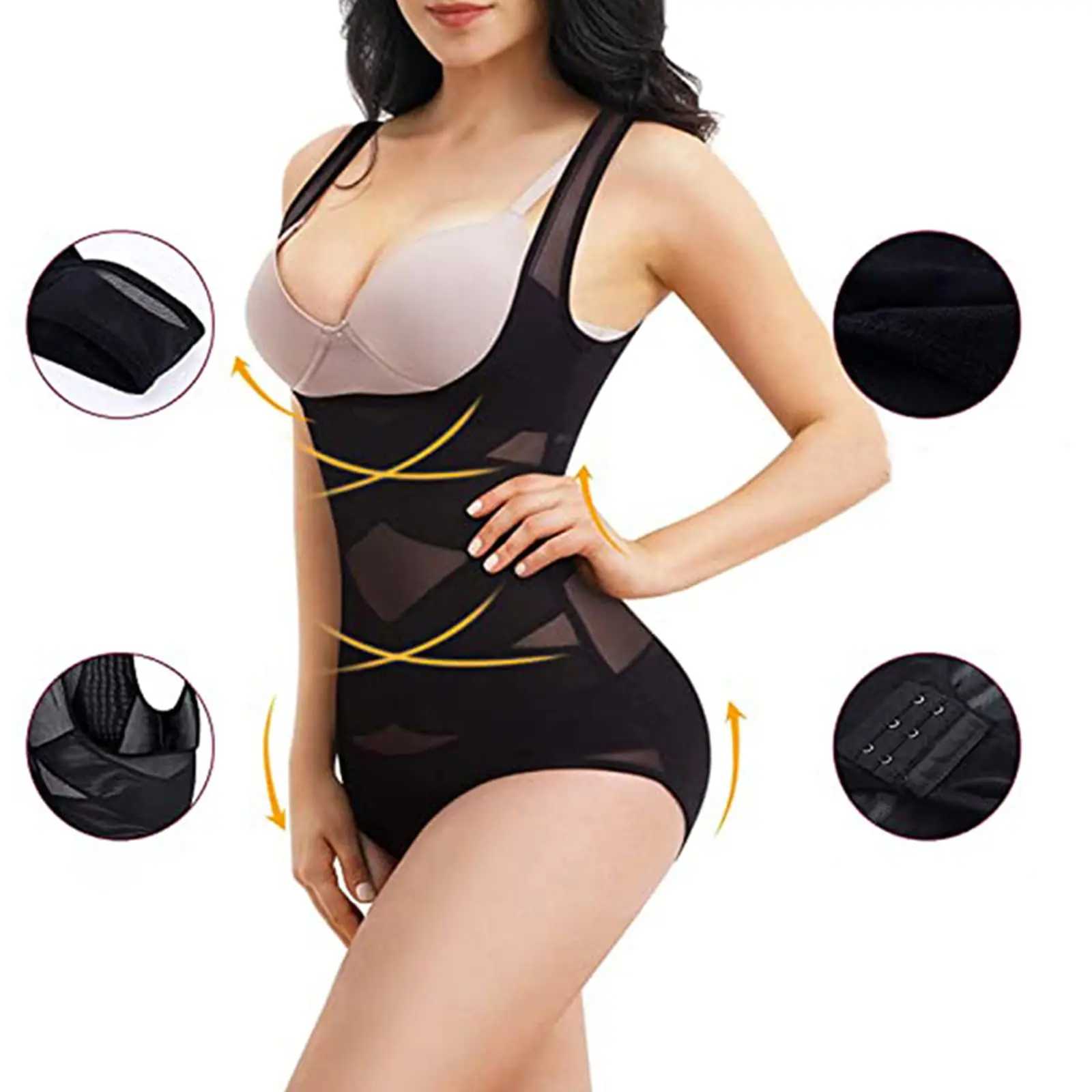 

Women's Invisible Full Body Shapewear One-Piece Mesh Exposed Chest Wide Shoulder Straps Body Shaping Abdominal Control