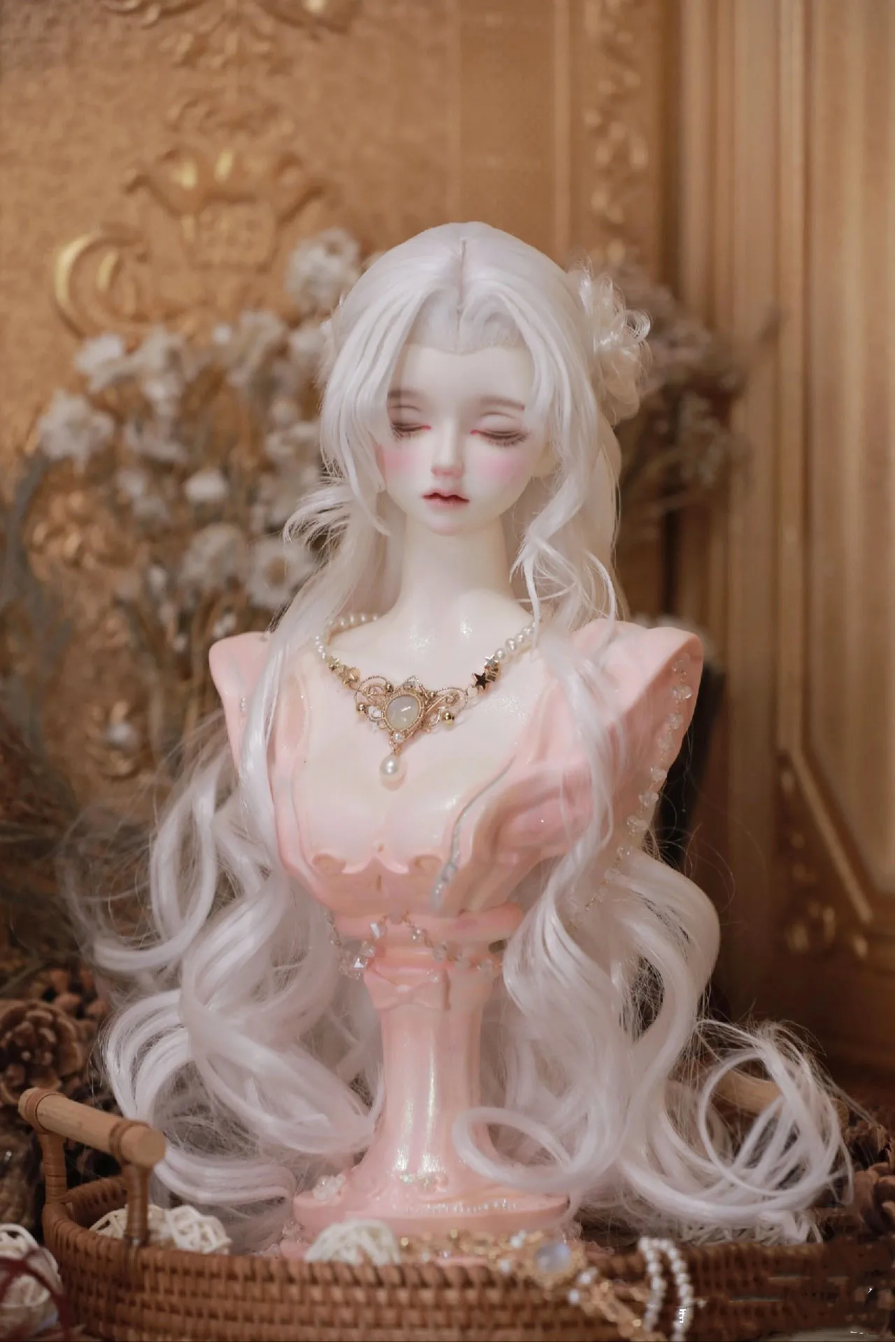 White Wig 1/3 BJD Doll Hair High Temperature Silk Milk Silk Long Wig, Doll Head Size 20-24CM Free Shipping