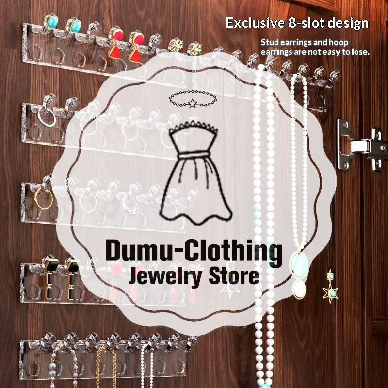 3Pcs Flower Acrylic Wall Mounted Earring Necklace Holder Jewelry Organizer Hanging Necklace Storage Rack For Door Back And Wall