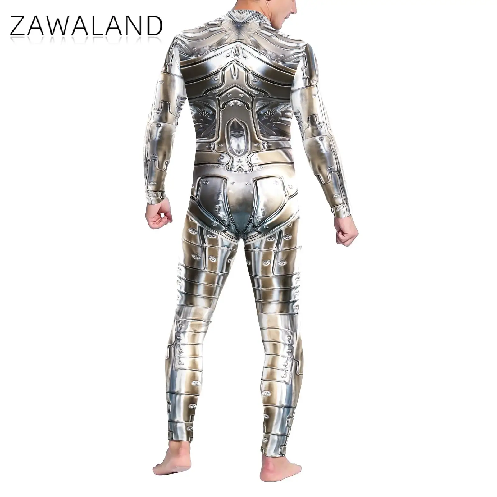 Zawaland Adult Man Woman Bodysuits 3D Printing Robot Cosplay Costumes Punk Disguise Holiday Party Elastic Jumpsuits For Female