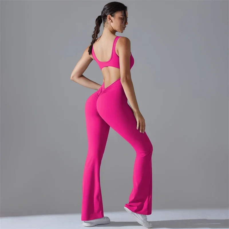 Sexy sem costas macacões feminino esporte macacão push up treino macacão feminino de fitness uma peça bodysuits ginásio terno sportwear