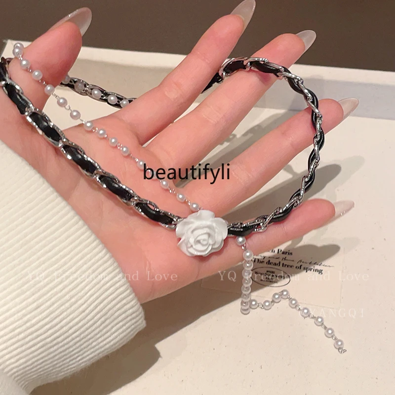 

Rose Pearl Chain Necklace Collar French Style Temperament Elegant New Neck Strap Clavicle Chain