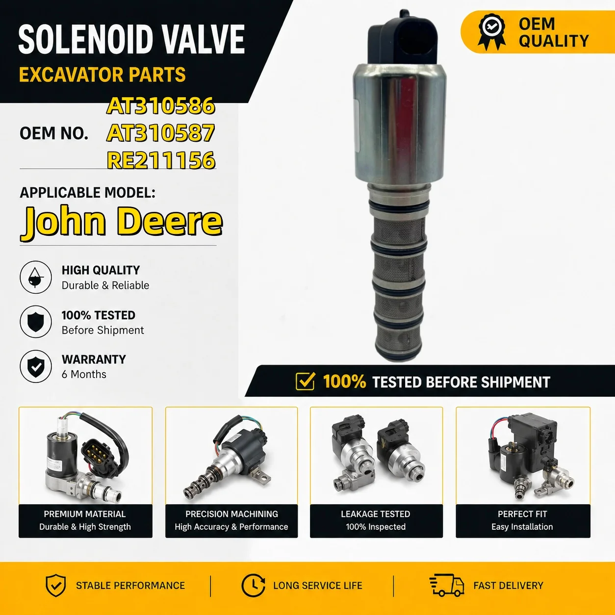 12V Hydraulic Solenoid Control Valve RE211156  AT310586 AT310587 For John Deere 310J 310K 310L 310K 310L Excavator parts