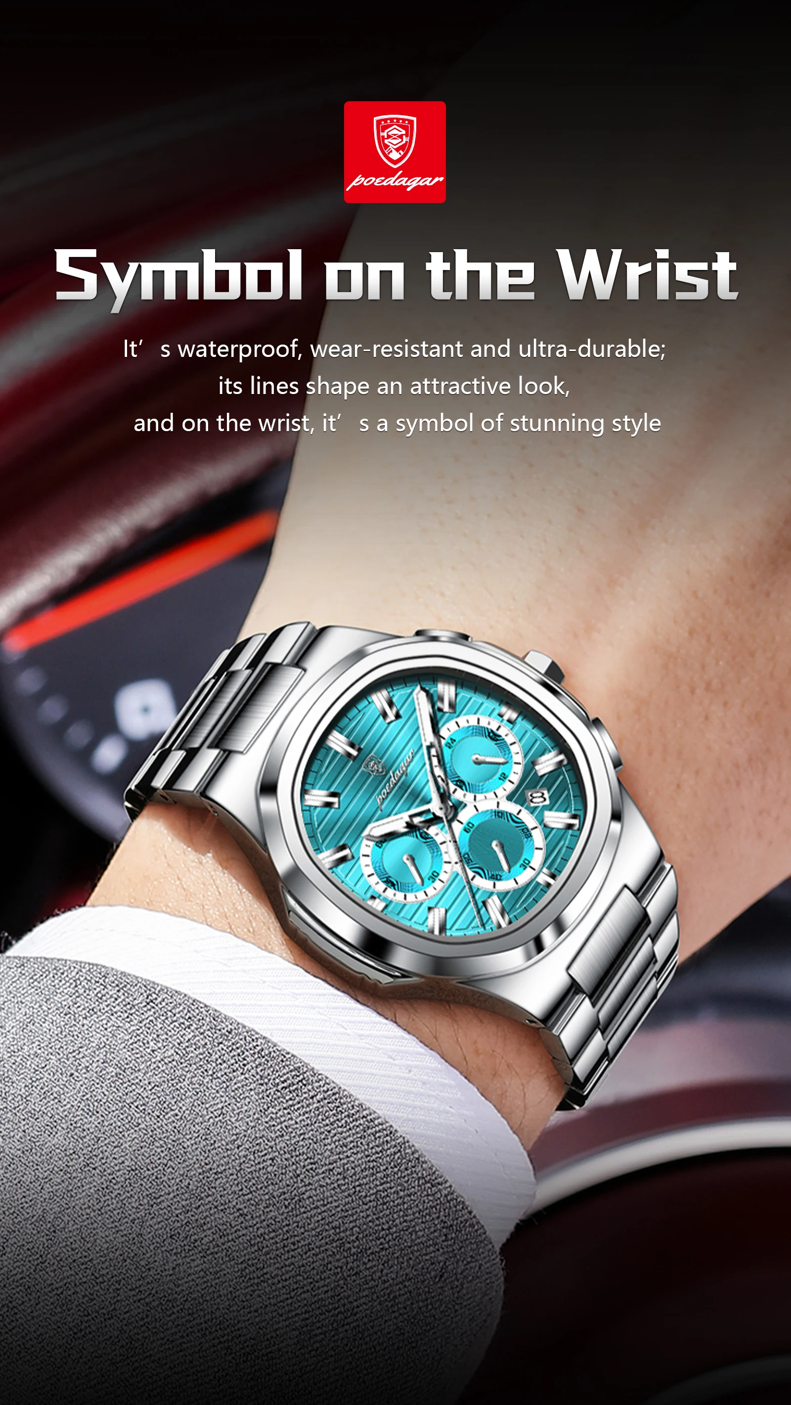 POEDAGAR Top Business Herrenuhr Leuchtend Wasserdicht Edelstahl Herren Armbanduhr Chronograph Datum Quarz Mode Herrenuhren – Detail 13