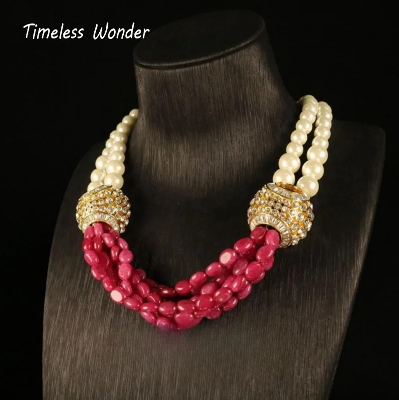 Timeless Wonder Zircon Geo Beaded Statement Necklaces for Women Designer Jewelry Rare Luxury Top Runway Gift Set Tassel Mix 2618