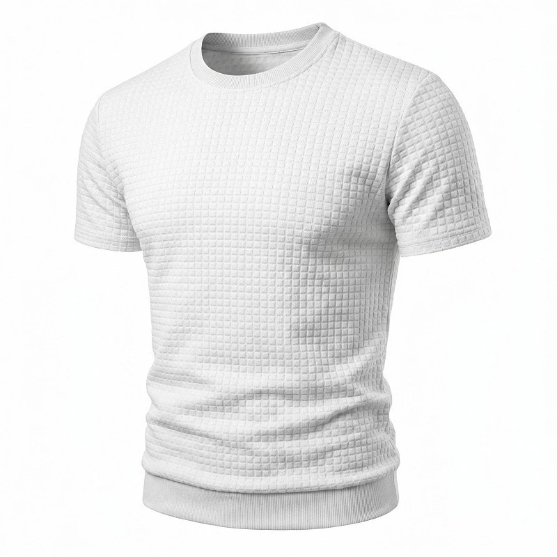 Foreign Trade European & American Retro Summer Sports Old Money Style Simple Casual Crew Neck Jacquard Plaid Short Sleeve T-Shir