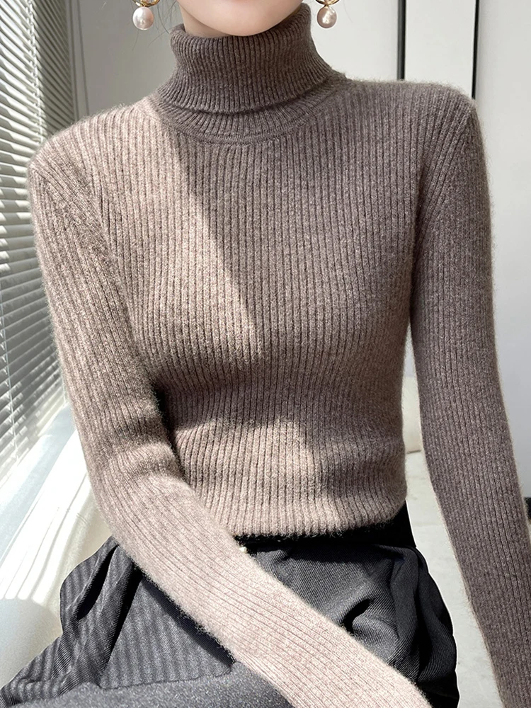 

Thiened High Collar Woolen Sweater Women's Autumn Winter New Sle Slim Fit Knitted irt Tightening And Slimming Base irt