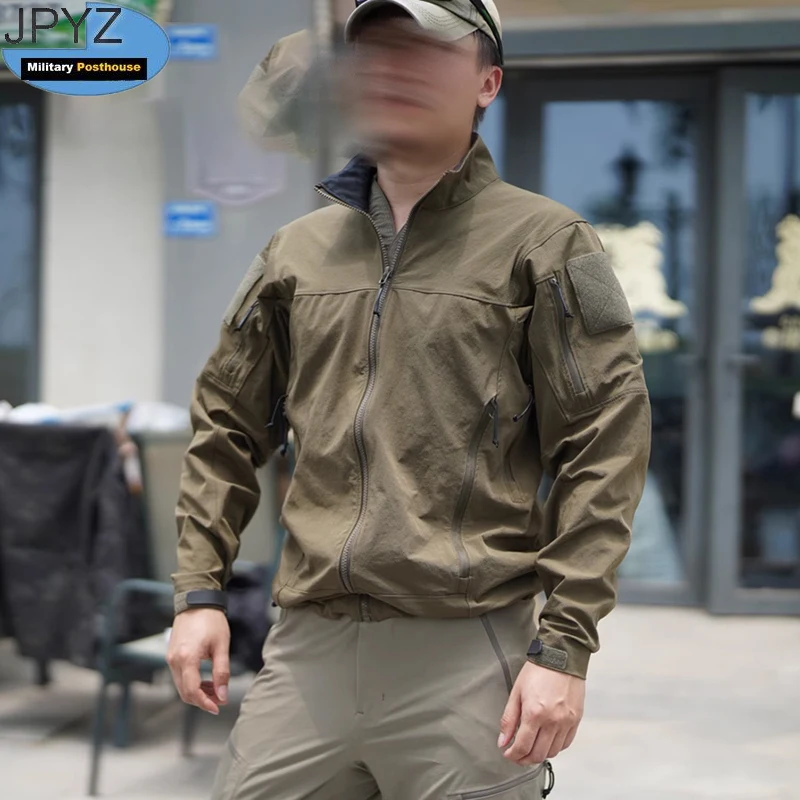 

New Crocodile Green Tactical Jacket Orange Peel Nylon Four-sided Elastic Soft Shell Jacket Hiking Windproof And Breathable Coat