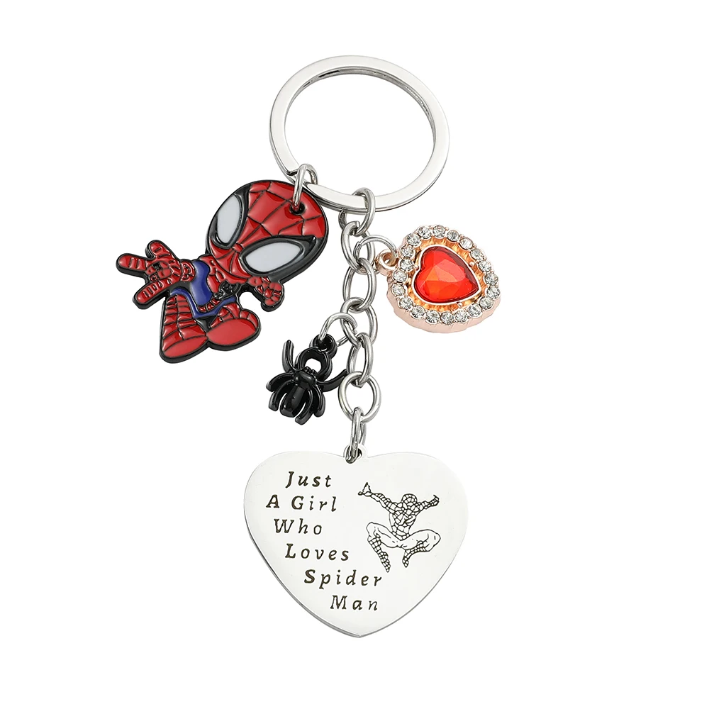 Marvel Avengers Superhero Spiderman Keychain Animal Spider Letter Heart Badge Metal Pendant Keyring Trend Jewelry Accessories