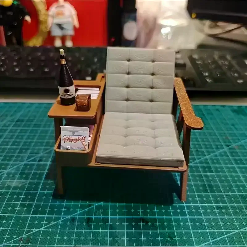 1 Juego de muebles de salón con estampado 3d, silla de lectura en miniatura a escala 1/12, modelo para Diorama, casa de muñecas, adorno de escritorio, decoración del hogar