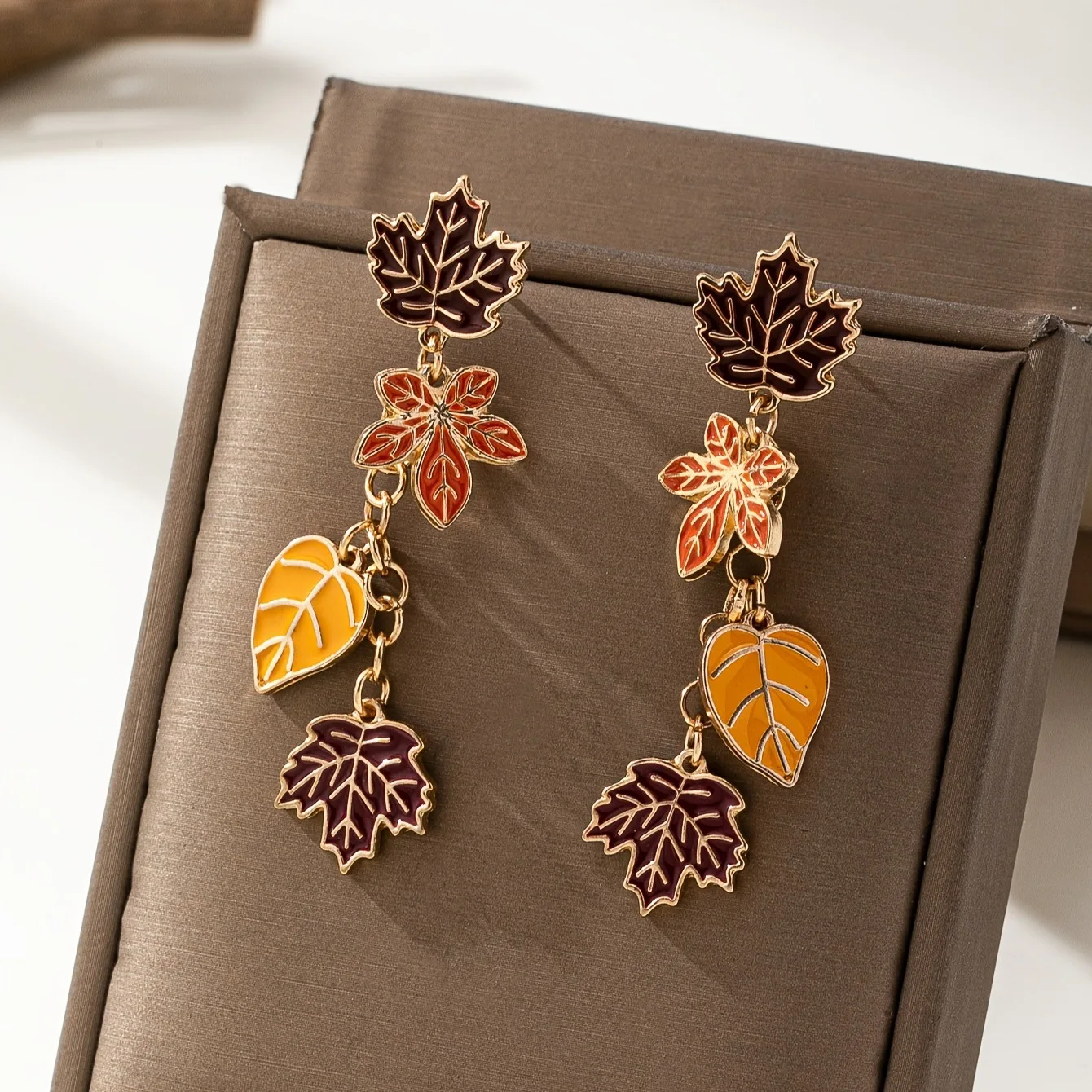 Vintage Enamel Maple Leaf Long Dangle Earrings For Women Fashion Golden Alloy Ears Accessories Jewelry Gifts Early Autumn Outfit