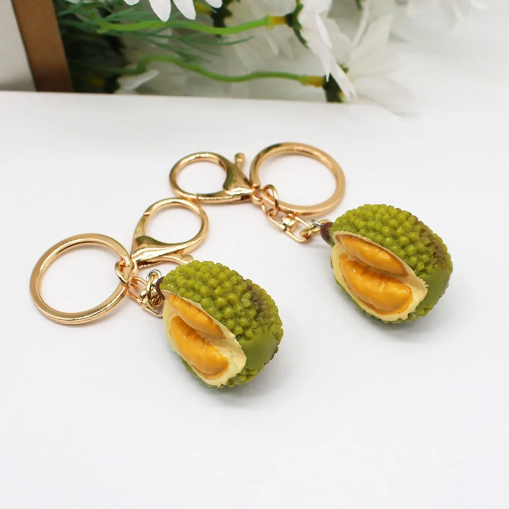 Durian Model Simulation Durian Keychain Bag Accessories Artificial Fruit Creative Durian Keyring Trinket Resin