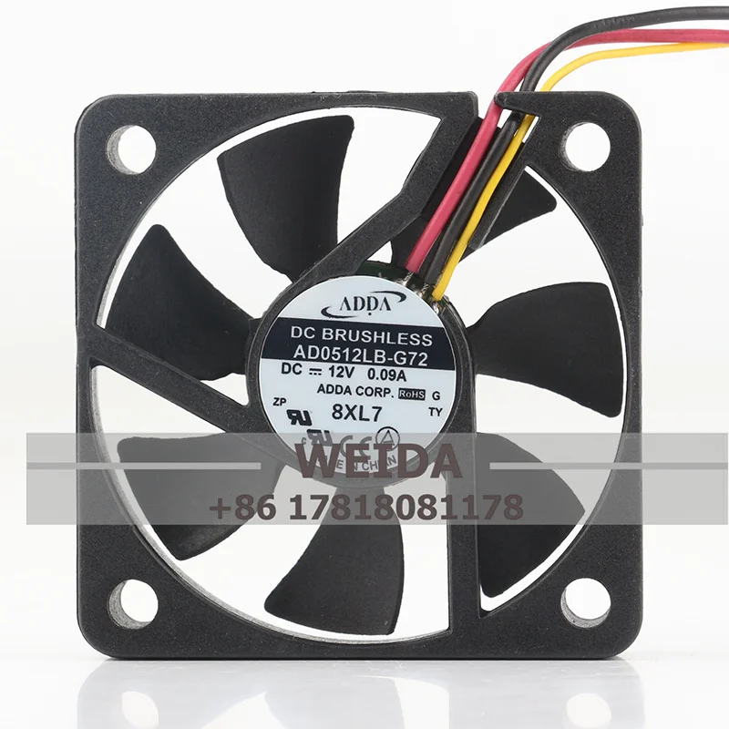 Original ADDA 5010 Fan 12V 0.09A power cooling fan AD0512LB-G72 three-wire speed measurement  50*50*10MM