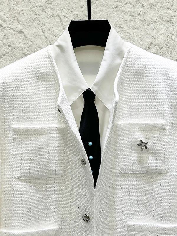 2025 Men's New High-End Light Luxury Sequin Plaid Woven Small Fragrant Tops Men's Fashion Loose Padded Shoulder Chic Jacket Coat