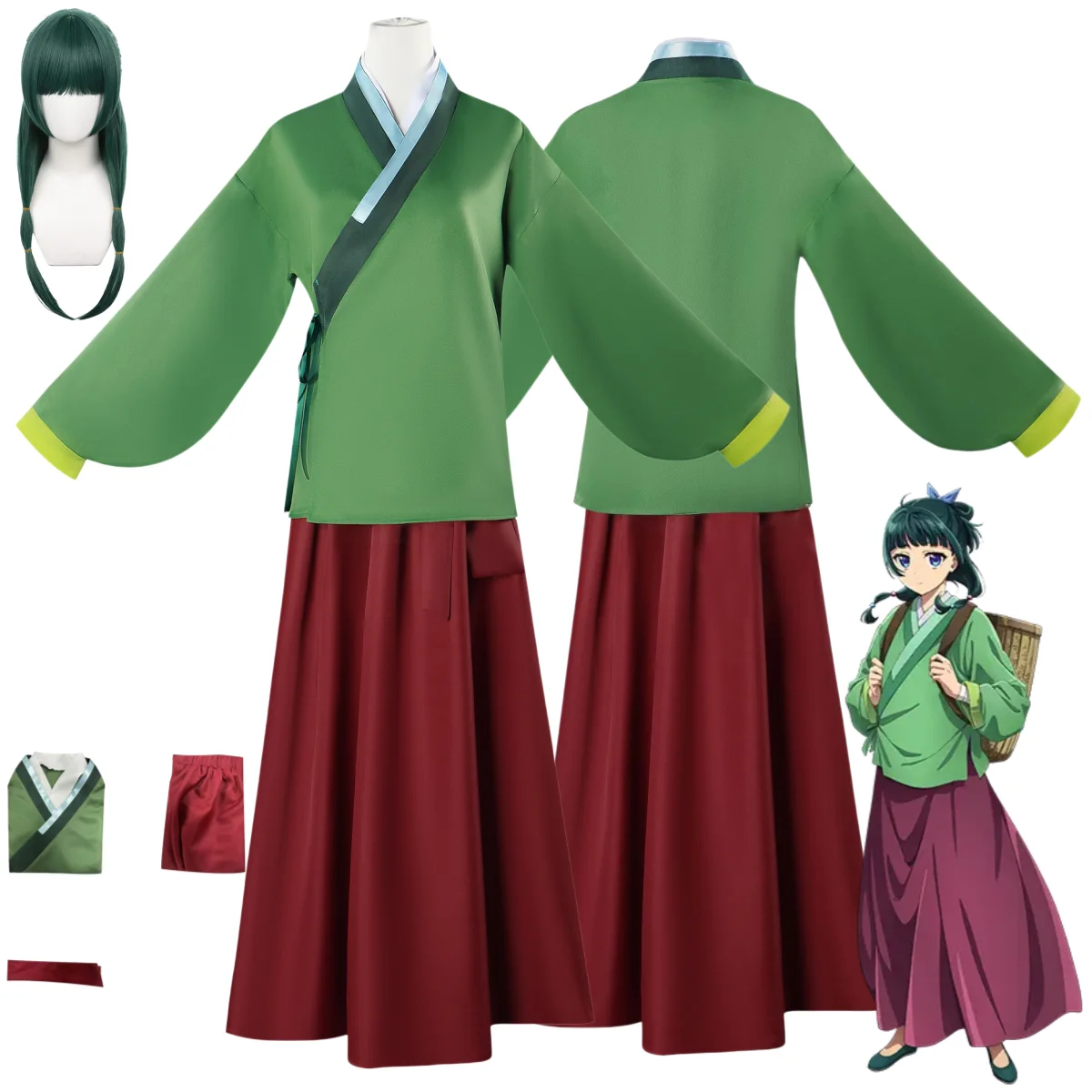 アニメ「薬剤師日記」マオマオコスプレ衣装-中国風漢服スカートマントウィッグ-女性用伝統的な祭りスーツ
