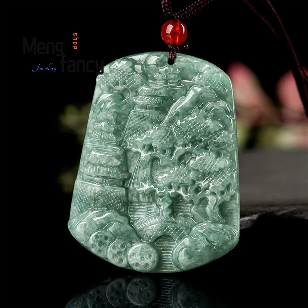 

Genuine Natural A-goods Jadeite Bean Seed Landscape Jade Pendant Exquisite Engraver Handicraft Best Selling Fashion Fine Jewelry