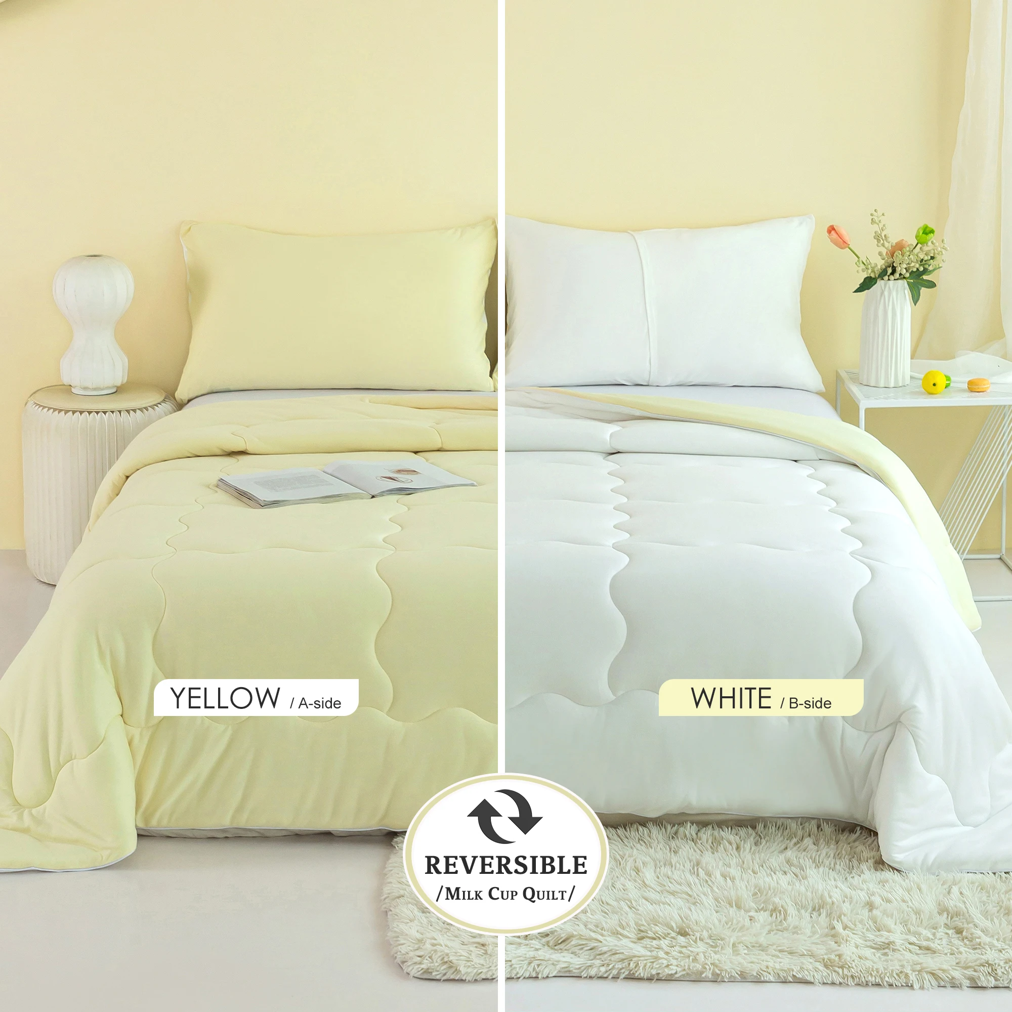 Dual-Sided Reversible all season used bedding comforter sets,The 270cm*240cm is 107inch*92inch ,fitted for KING Size Bed.