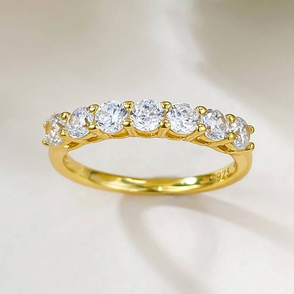 Vinregem Round Cut Lab Created Sapphire Gemstone 18K Gold Plated 925 Sterling Silver Ring For Women Wedding Jewelry Band Gifts