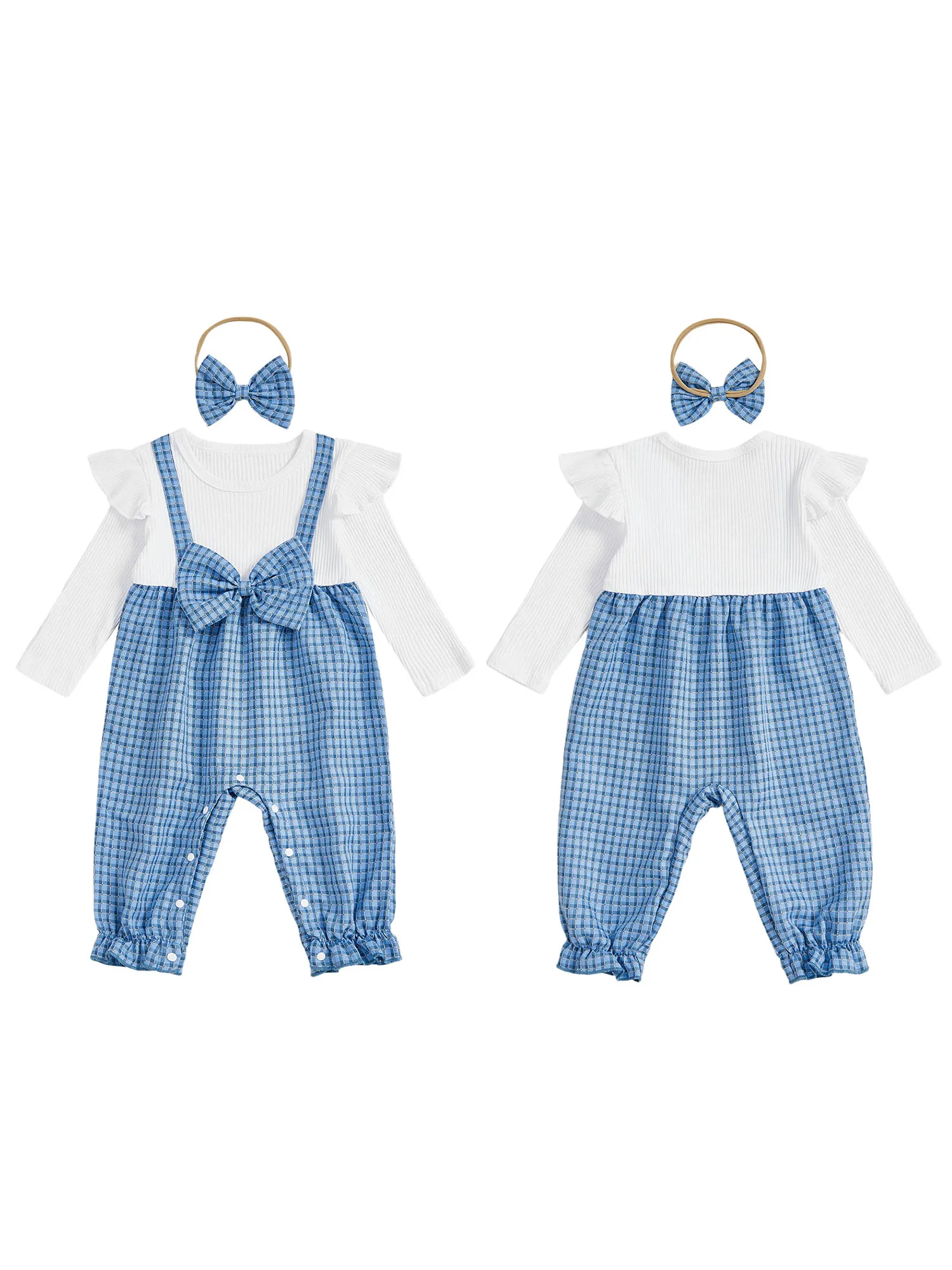 Elegante pagliaccetto da bambina con maniche a volant con stampa floreale e set di fasce abbinate per un look estivo carino