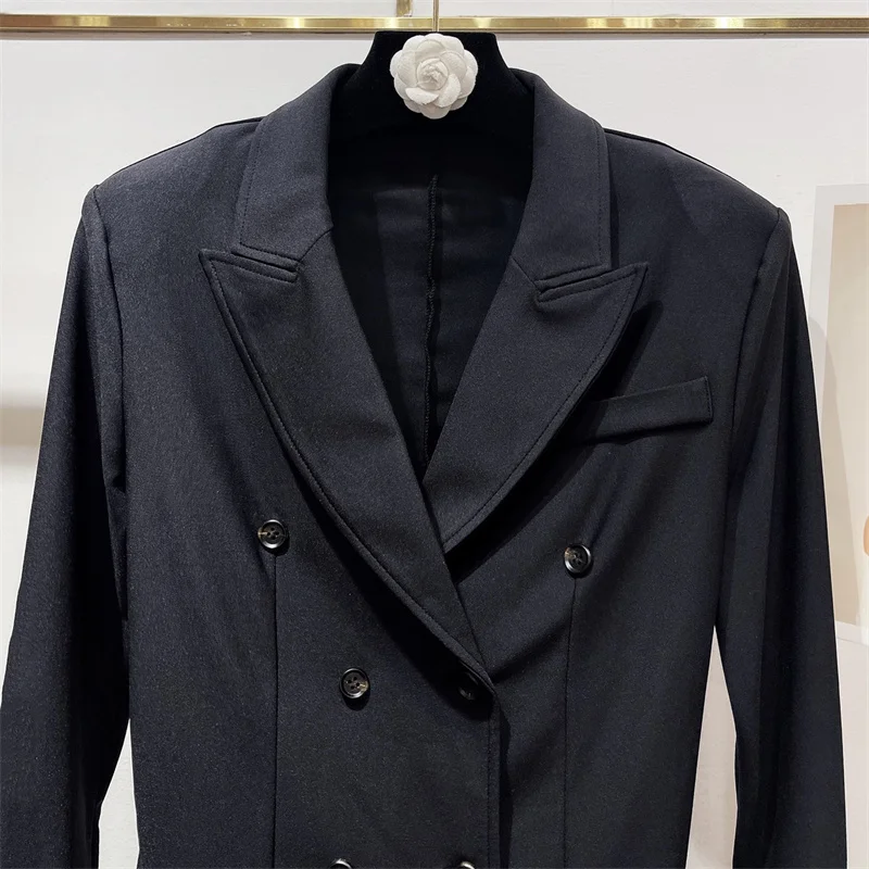 บอดี้สูทผู้หญิง ฤดูใบไม้ผลิ 2026 ใหม่ เสื้อแจ็คเก็ตผู้หญิง แขนยาว ปกแบบกระดุมสองแถว ทรงเข้ารูป ยืดหยุ่น เสื้อคลุมผู้หญิง เสื้อผู้หญิง