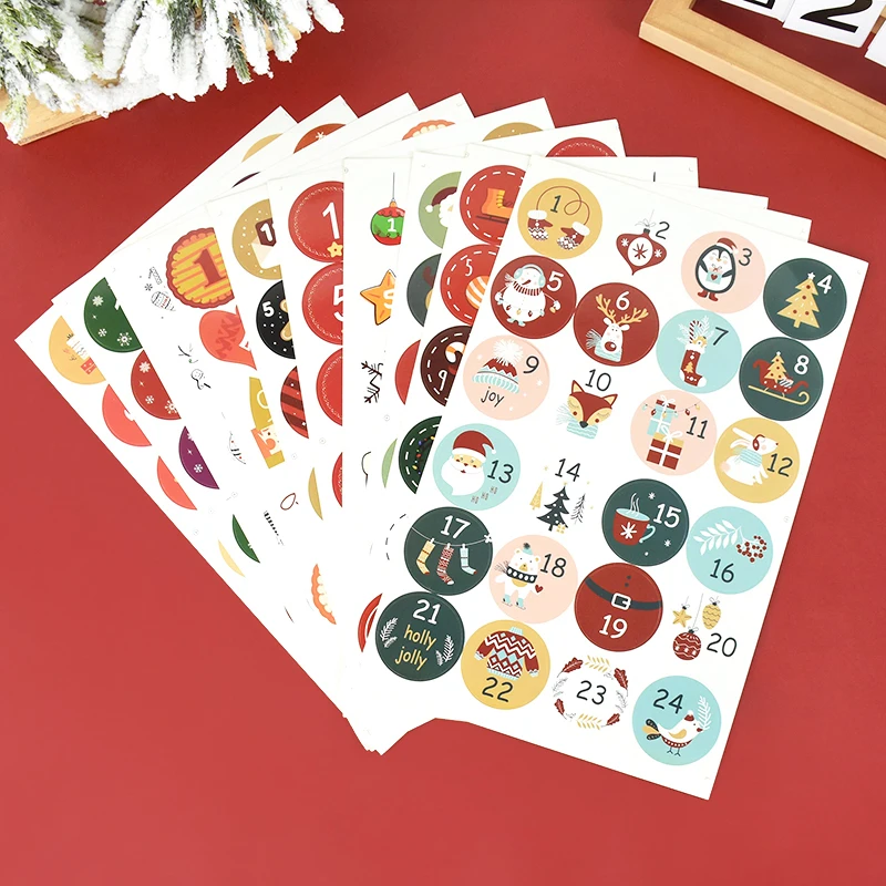 24Pcs/sheet Merry Christmas Advent Calendar Number Sticker DIY Cookie Candy Gift Seal Label Sticker Christmas Decor 2025New Year