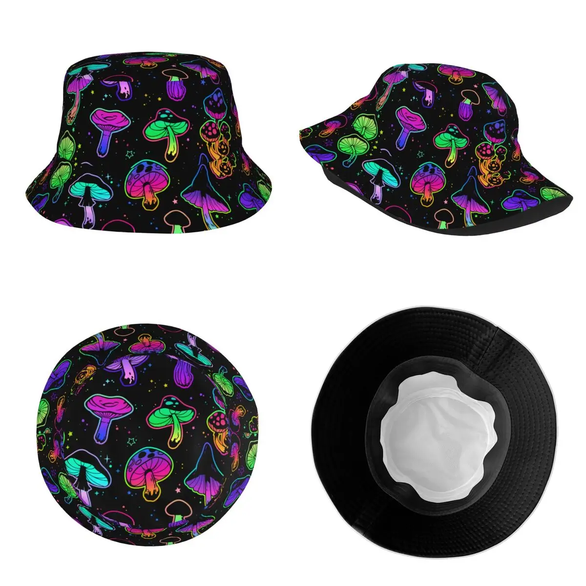 Psychedelic Mushrooms Bucket Hats Vocation Getaway Headwear Merch Fishing Fisherman Hat for Outdoor Girl Bob Hat Lightweight