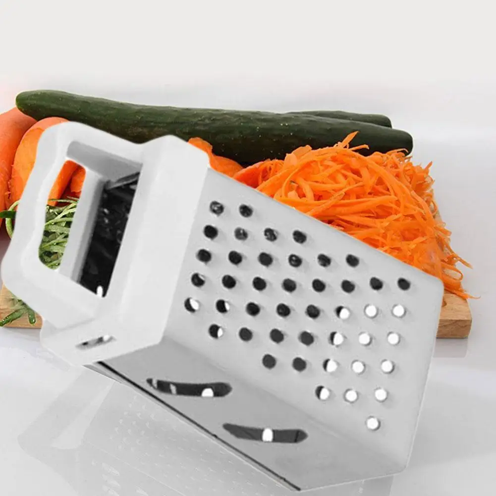 Mini grattugia a quattro lati in acciaio inossidabile Pialla per verdure multiuso Lame a 4 lati Contenitore per grattugia per scatola domestica