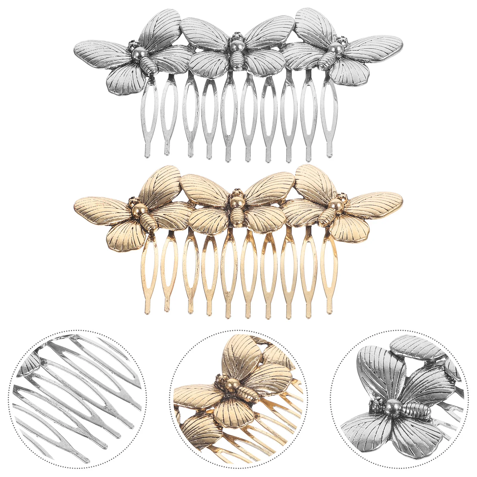 

2Pcs Retro Hair Comb Alloy Three Shaped Inserted Comb Vintage Hair Accessories Golden Silver for Women Women DIY