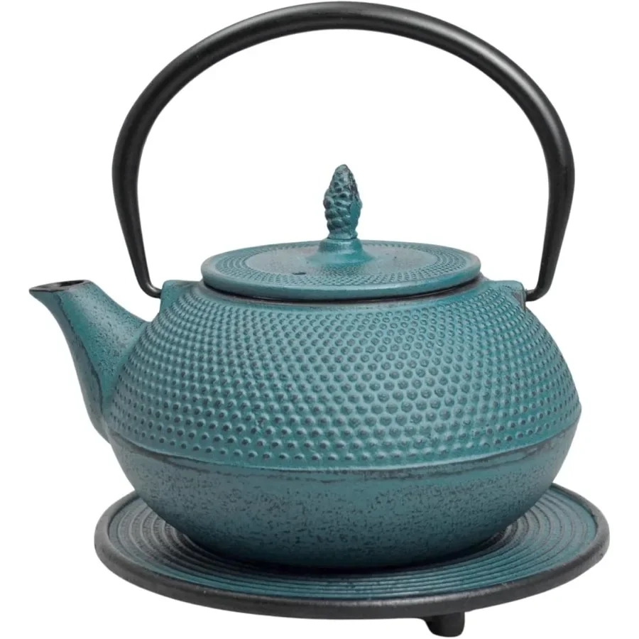 

Чугунный чайник Arare с заварочным устройством из нержавеющей стали, бирюзовый, 40 унций, чугунный чайник с заваркой для плиты, идеально подходит для Bre