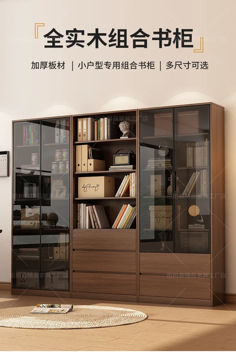 

Solid wood bookcase, locker with glass door, free combination of whole wall cabinet, integrated household living room