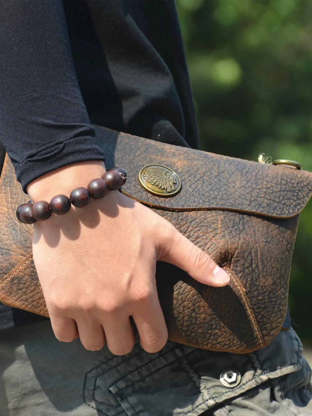 weekend outdoor daily genuine leather men's crossbody bag simple designer handmade crazy horse cowhide teens small shoulder bag