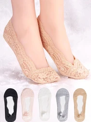 Socks For Women Cotton Summer Thin Fashion Lace Flower Invisible No Show Short Antiskid Ankle Socks Soft Boat Sock 5 Pairs