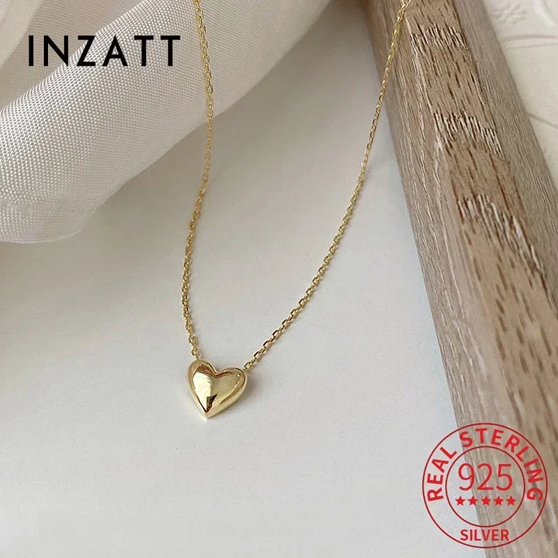 INZATT Real 925 Sterling Silver Plated 14K Gold Heart Pendant Choker Necklace Fo Female Light Luxury Classic Fine Jewelry