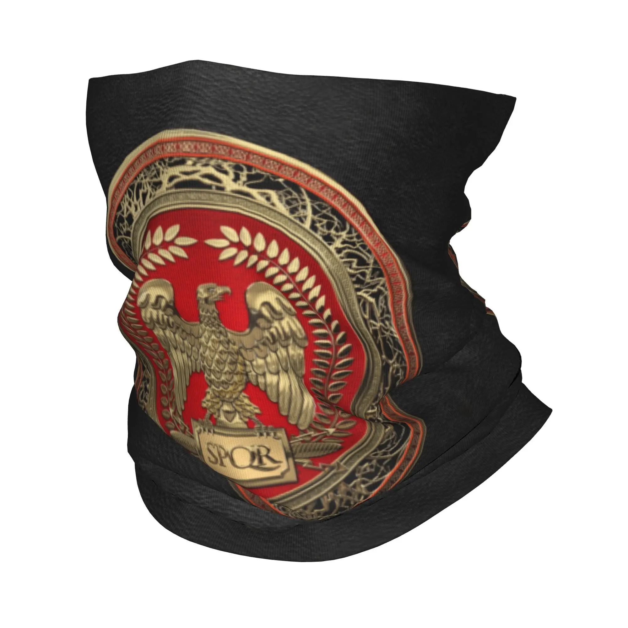 

Custom Gold Roman Imperial Eagle Bandana Neck Gaiter for Hiking Cycling Men Women Wrap Scarf Rome SPQR Balaclava Warmer
