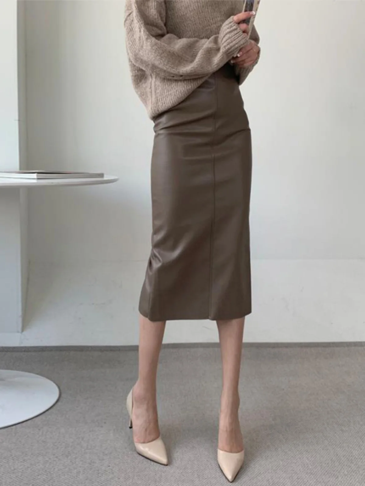 

Юбка женская Cé Brown из искусственной кожи, с высокой талией, прямого кроя, средней длины, на молнии, А-силуэт, для офиса