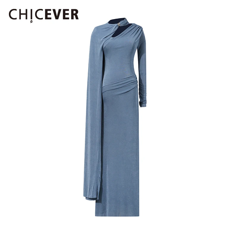 

CHICEVER Solid Spliced Shawl Gentle Dress Female O Neck Long Sleeve Elegant Temperament Women's Dresses Autumn Fashion New Style