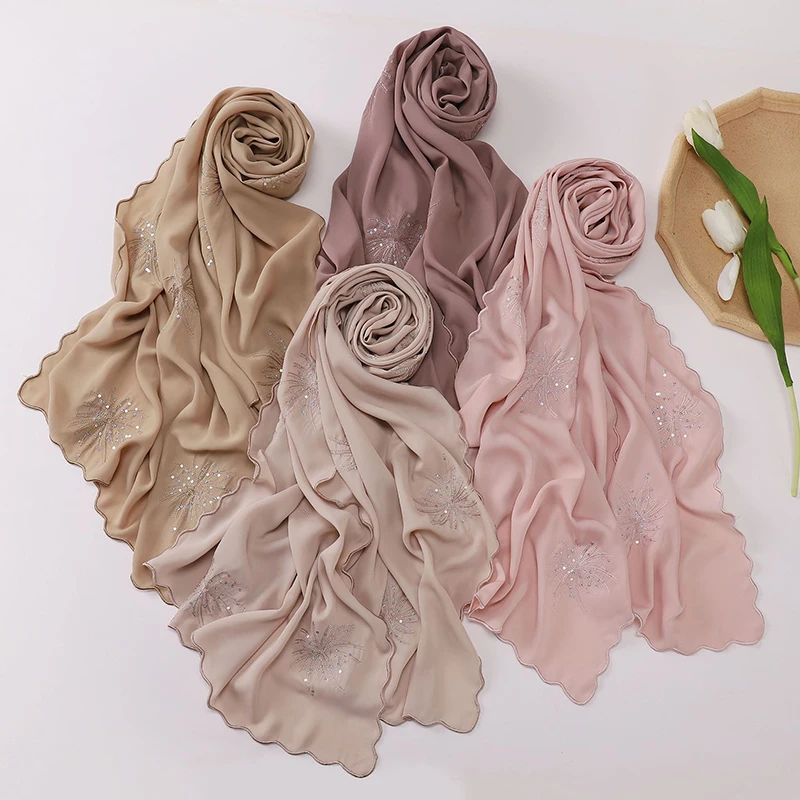 Châles musulmans scintillants en strass pour femmes, écharpe de printemps pour Ramadan, Hijab, bandeau Long et doux, Abaya