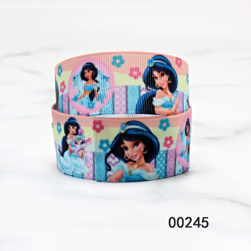 10yards Printed Disney Princess Grosgrain Ribbon Tiana TinkerBell Jasmine Cartoon for DIY 25MM Bows Craft Supplies Decoration