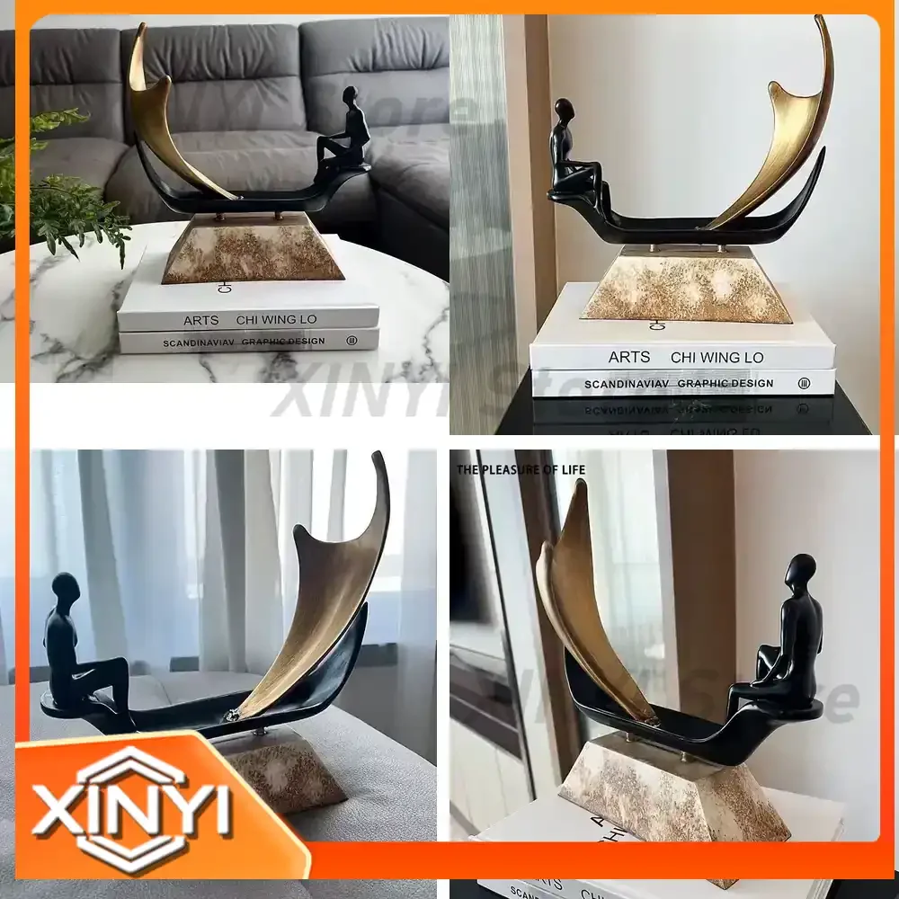 Luxury Sailboat Character Ornaments for Modern Room Decoration Living Room Study Desktop Accessories Abstract Art Sculptures