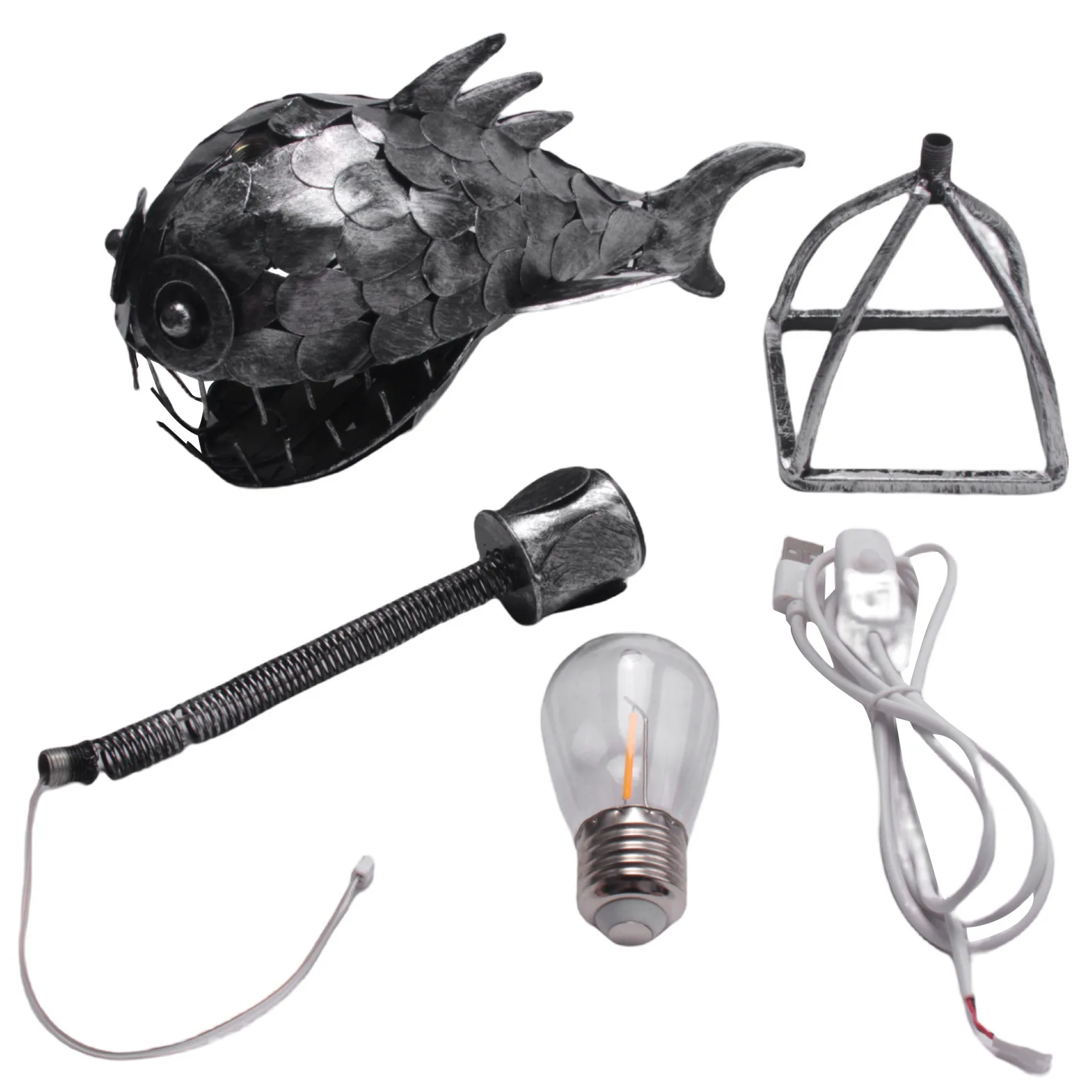 

Angler Fish Lamp USB Rechargeable Desktop Metal Light Handmade Craft Home Living Room Decoration Large