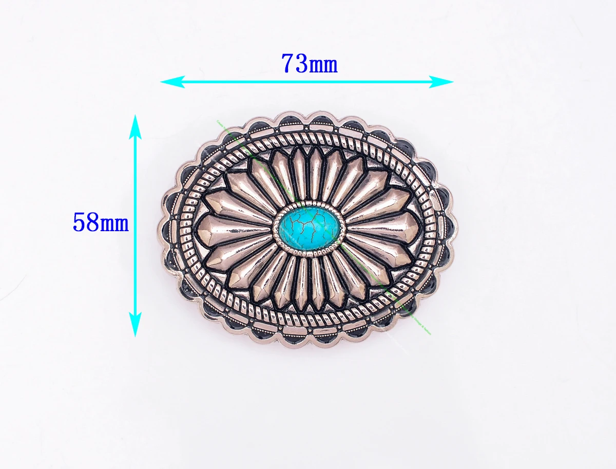 40mm Huge Vintage American Southeaset Indian Sun Burst Flower Oval Turquoise Belt Buckle