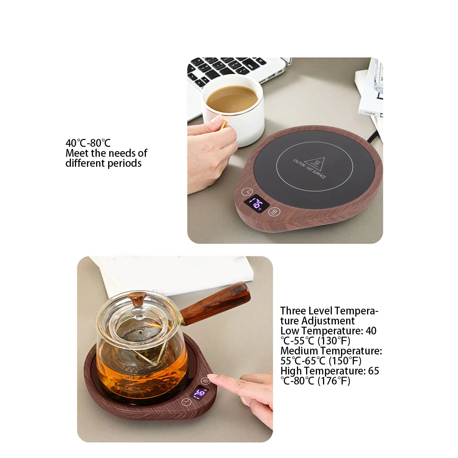 Aquecedor de canecas 36W, aquecimento uniforme rápido, 3 configurações de temperatura, aquecedor de copos com desligamento automático para café, chá, leite, cacau