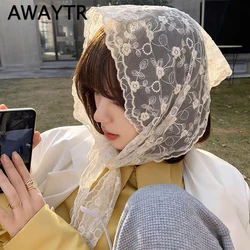 AWAYTR Spain Plain Hollow Lace Triangle Scarf Office Lady Wrist Hair Tie Snood Foulard Headband Shawls and Wraps Neckerchief