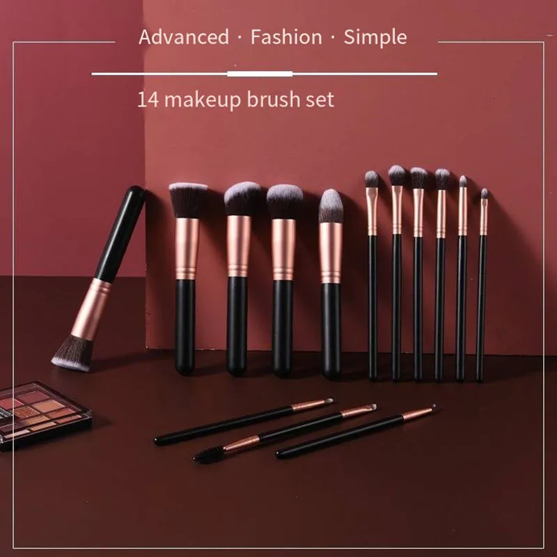 Juego de 14 brochas de maquillaje. Brocha para base en polvo suelto, brocha suave. Combinación portátil de herramientas de maquillaje para artistas de maquillaje para mujeres