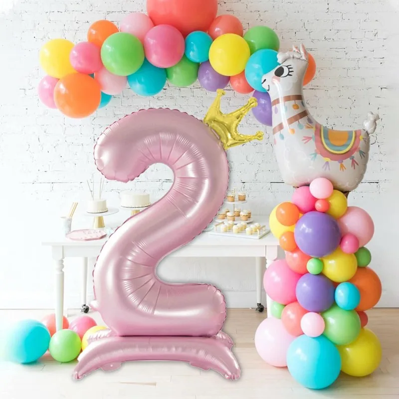 42Inch Crown Standing Number Aluminum Film Balloon Pink Digital Balloon Baby Shower Birthday Party Wedding Decoration Kids Favor